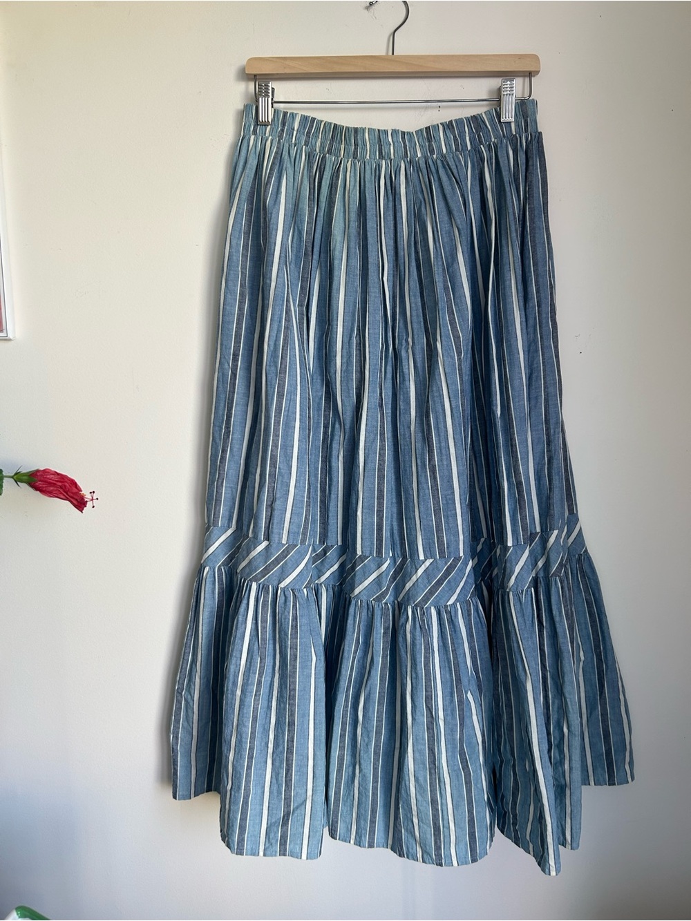 Vintage Blue Striped Tiered Maxi Skirt